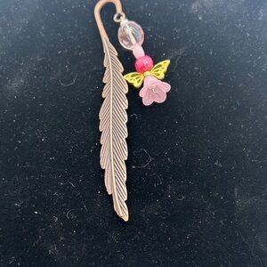 Elegant Feather Bookmark with Pink and Rose Gold Accents Sweet Angel